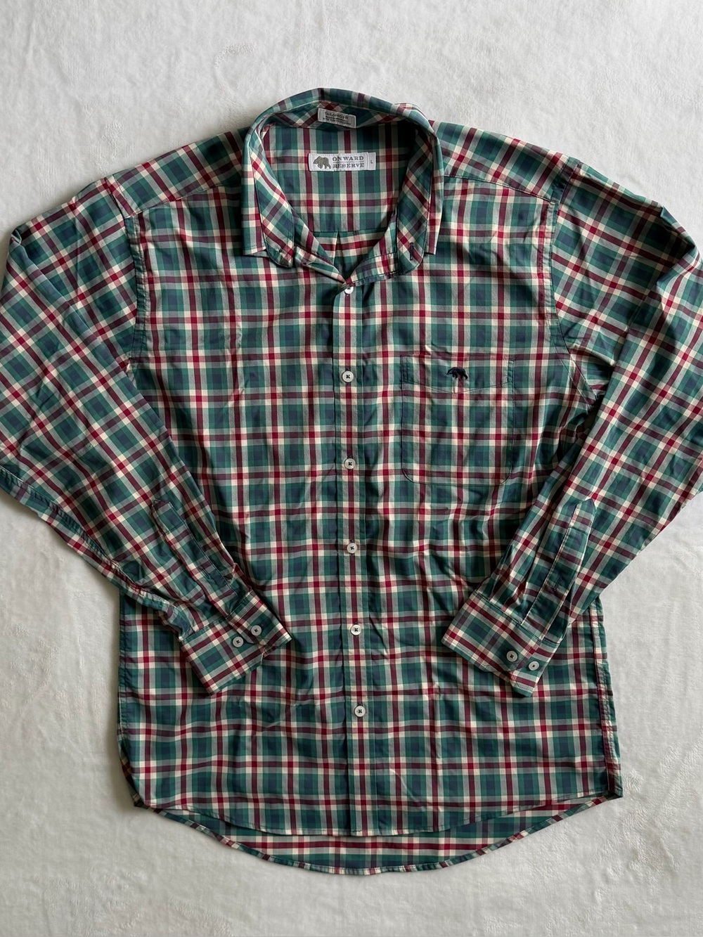 Onward Reserve Tailored Fit Plaid Button Down
Shirt Men's Large Green Red Check